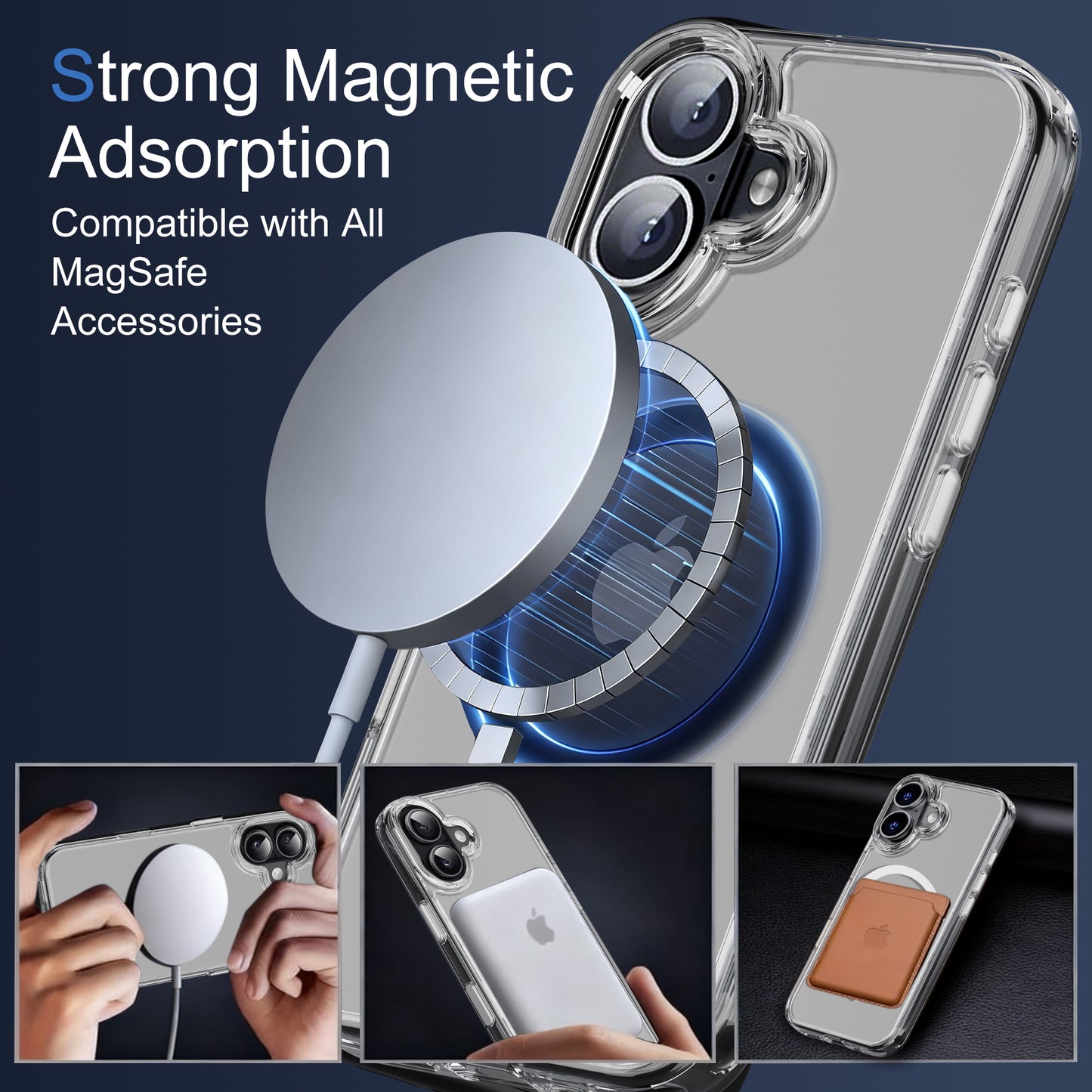 ECOVERA Magnetic Case For iPhone 16 Series– Clear With Free Tempered Glass Screen  Protectors