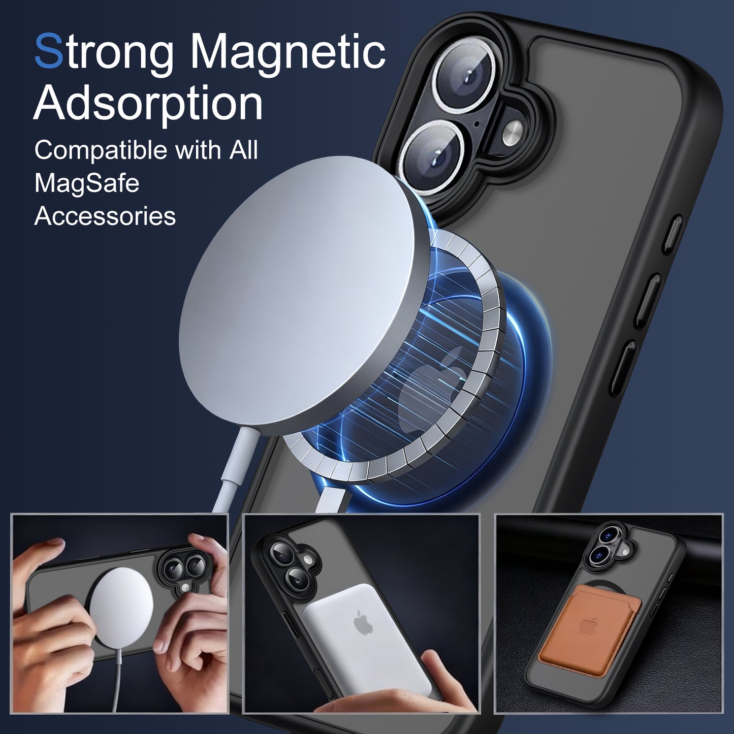 ECOVERA Magnetic Case For iPhone 16 Series– Black With Free Tempered Glass Screen  Protectors
