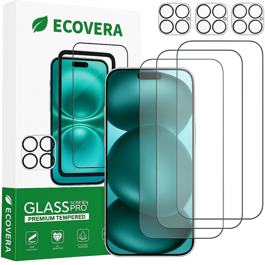 ECOVERA iPhone 14 Full Series Screen & Camera Lens Protector Set (3-Pack,Tempered Glass)