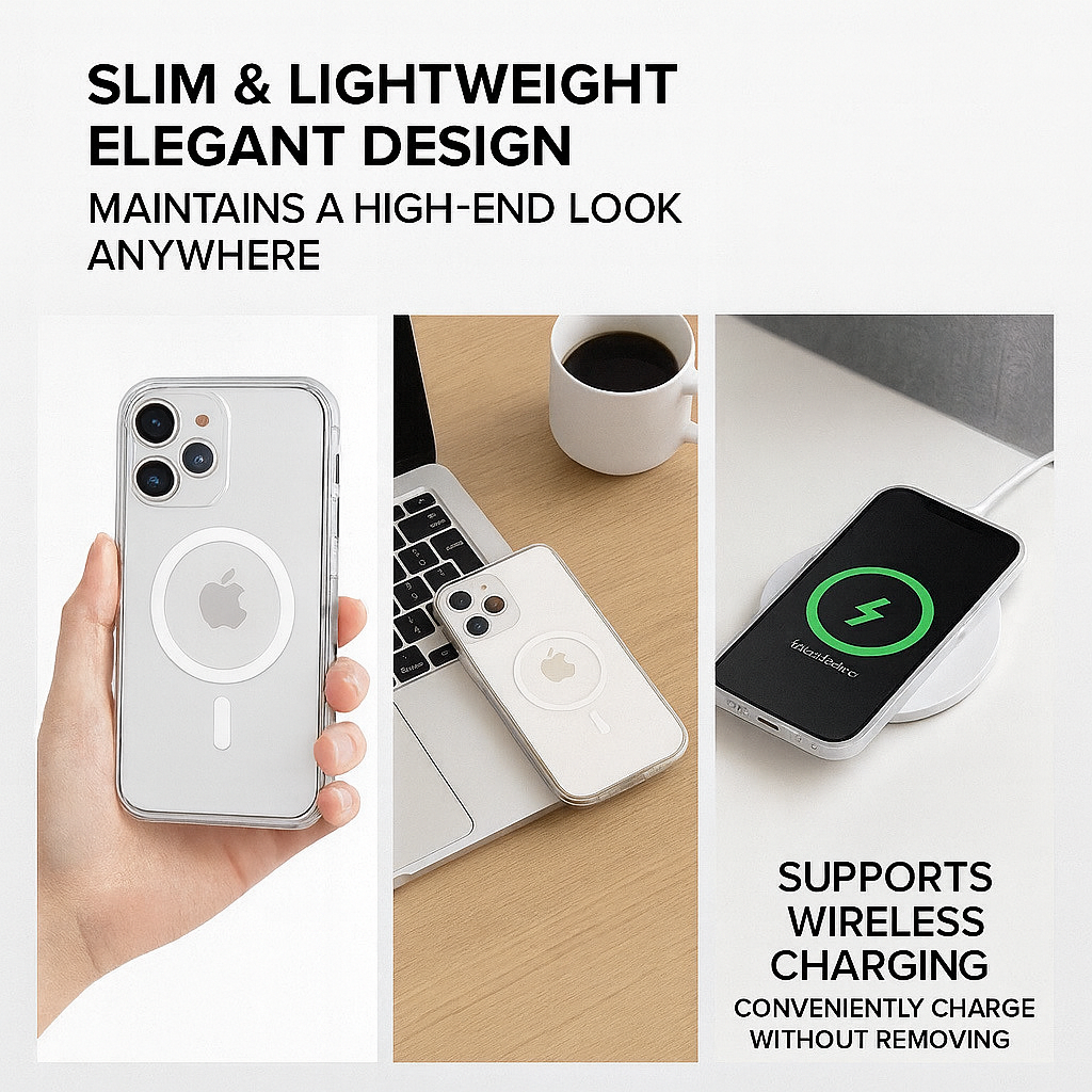 ECOVERA Magnetic Case For iPhone 16 Series– Clear With Free Tempered Glass Screen  Protectors