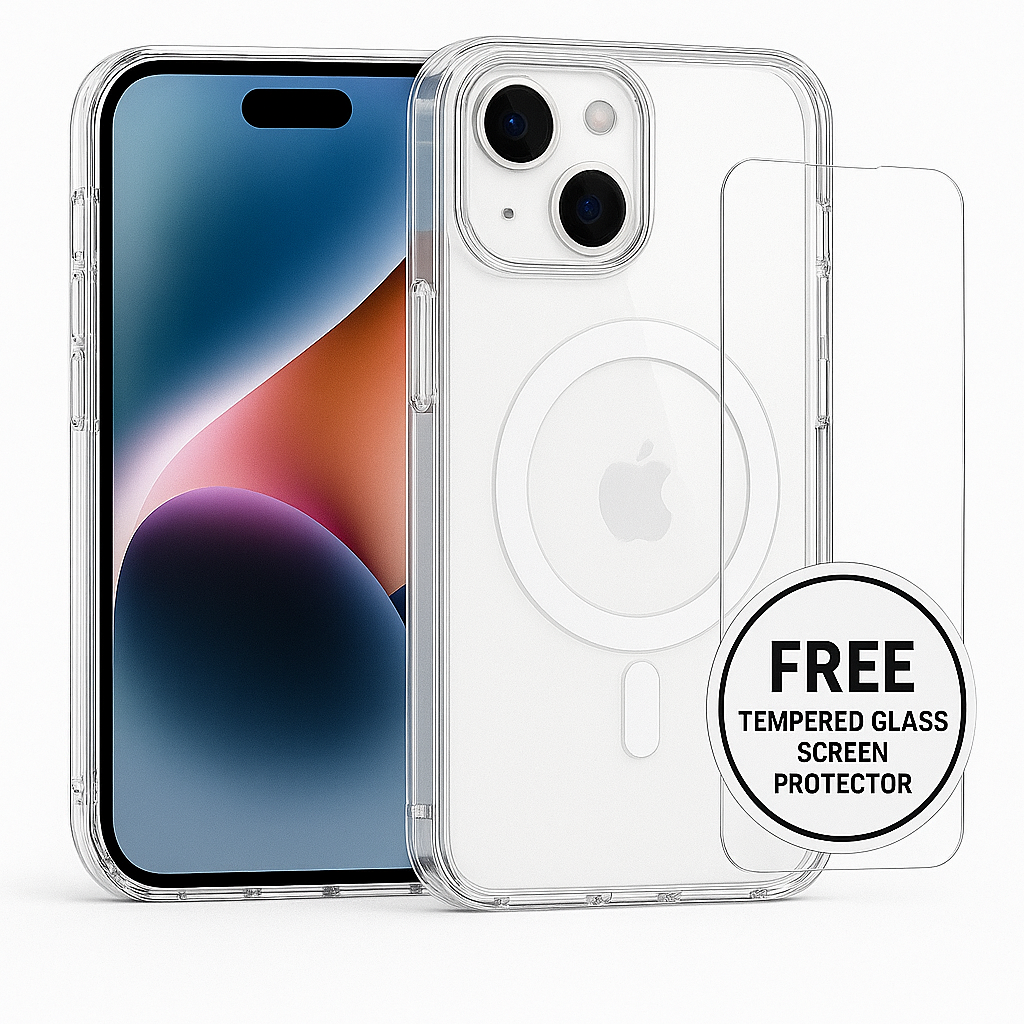 ECOVERA Magnetic Case For iPhone 16 Series– Clear With Free Tempered Glass Screen  Protectors
